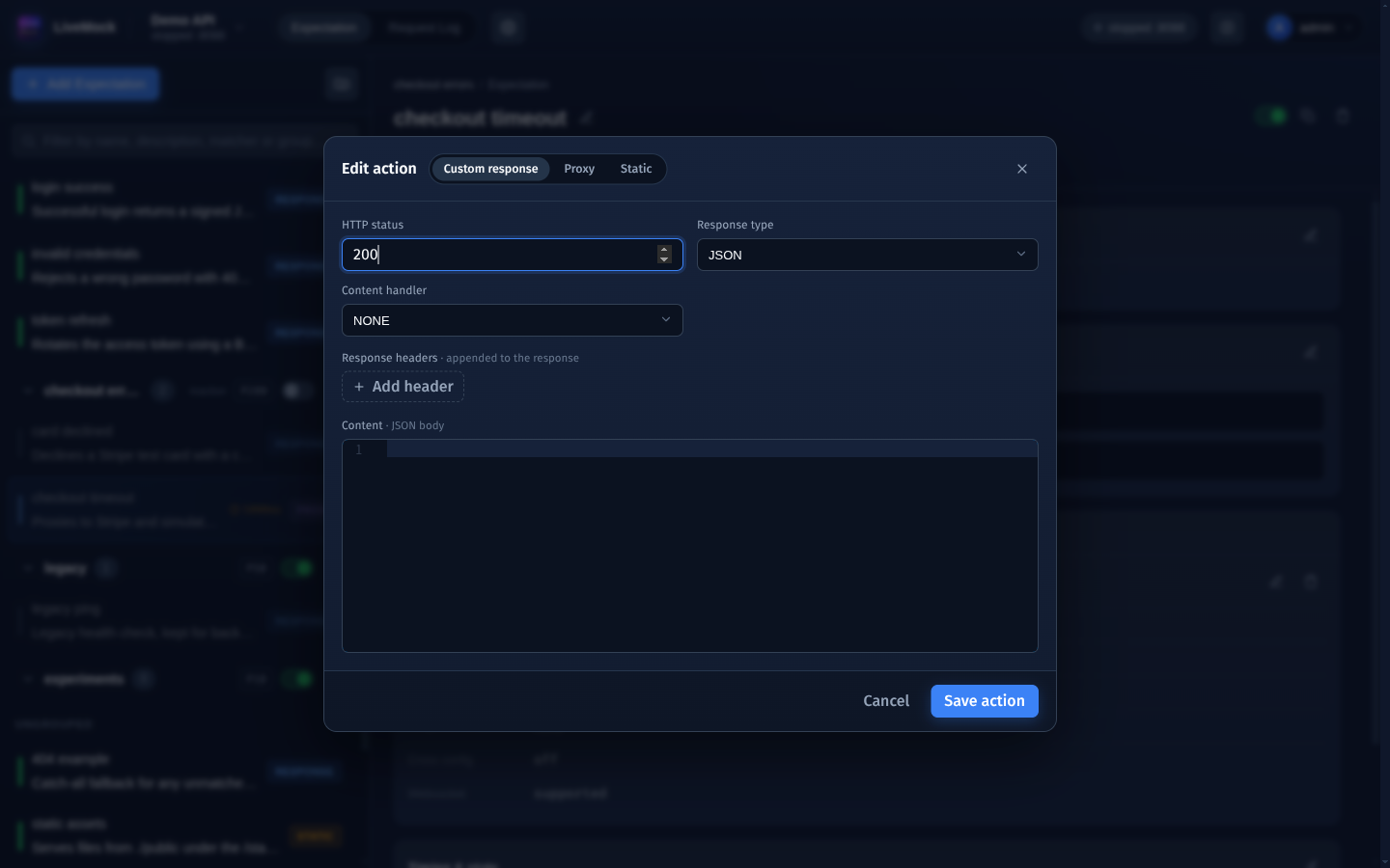 Custom response action